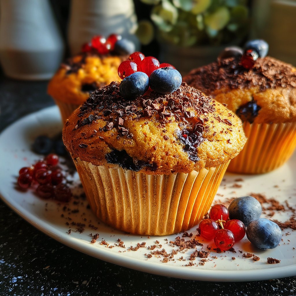Muffins mit Kakao und Beeren