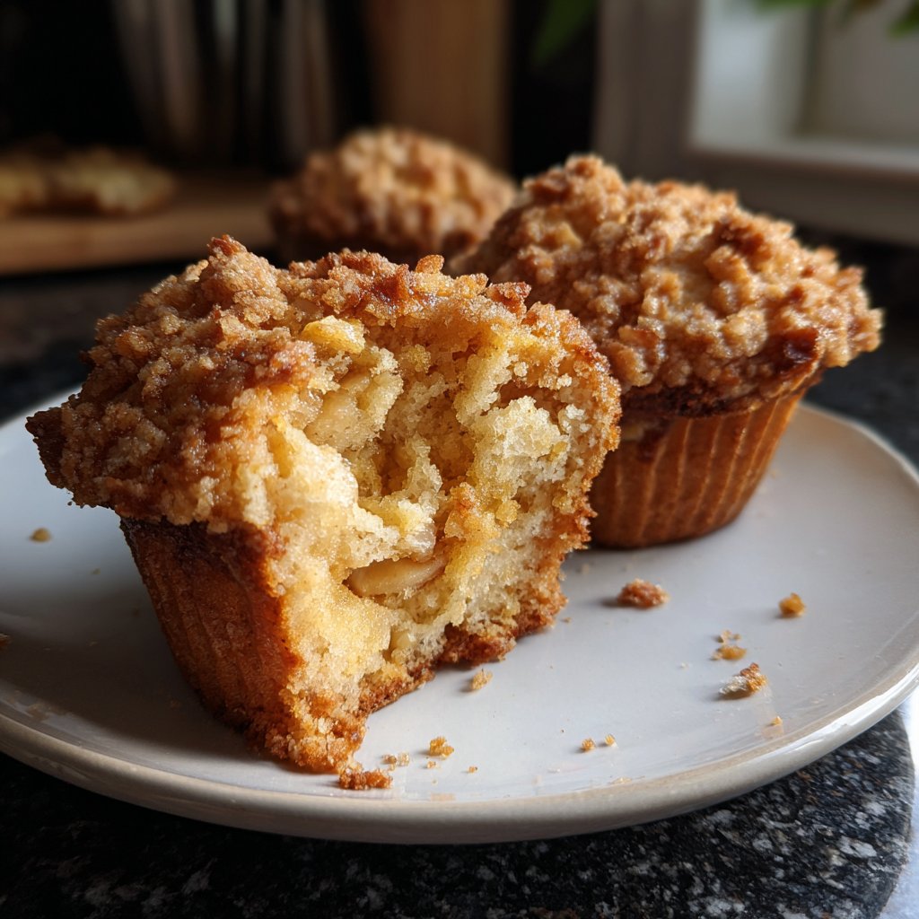 Muffins mit Apfelstücken und Zimtkruste