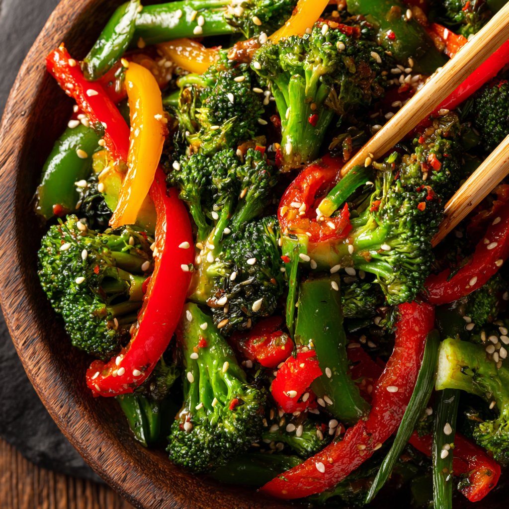 Gemüsepfanne mit Brokkoli und Sesam