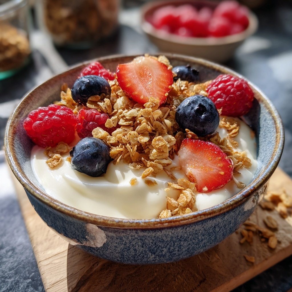 Frühstück mit Joghurt und Obst